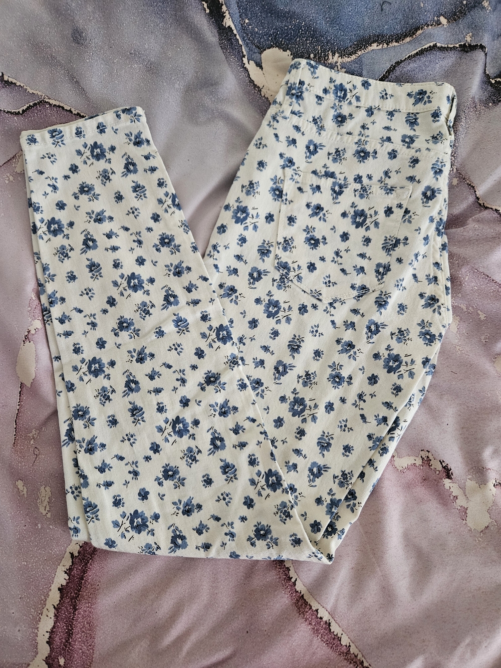 Mango White Skinny Jeans with Blue Floral Print